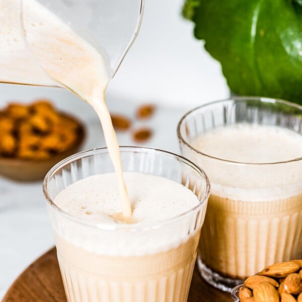 A glass of almond butter milk