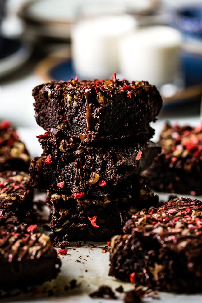 Almond Flour Brownies sliced and placed on top of each other