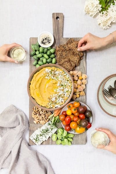 Roasted Carrot Hummus for those looking for easy healthy game day snacks