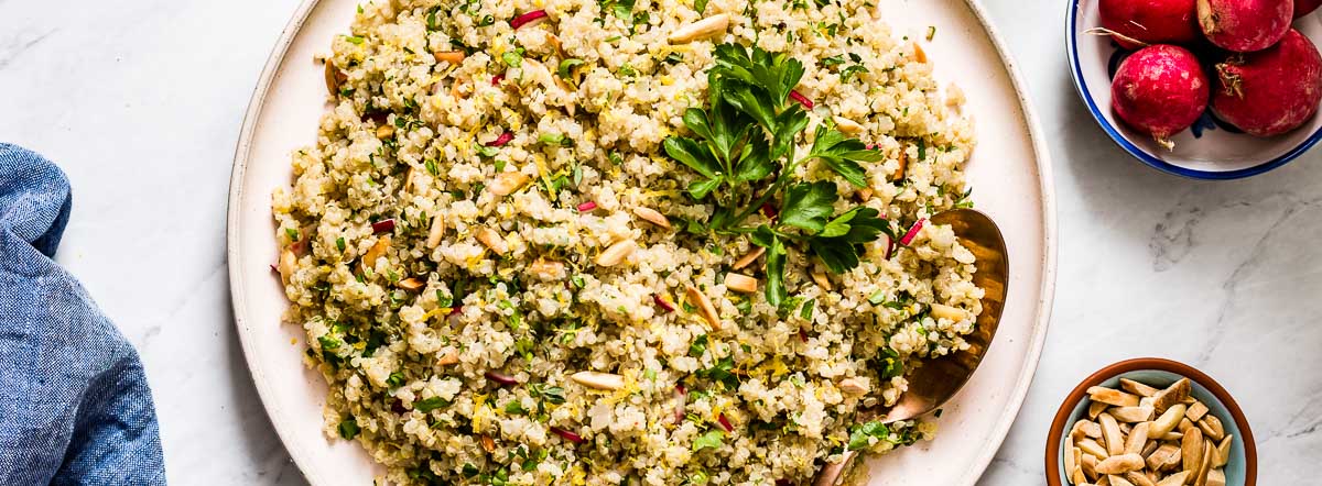 Lemon quinoa in a plate as a side dish
