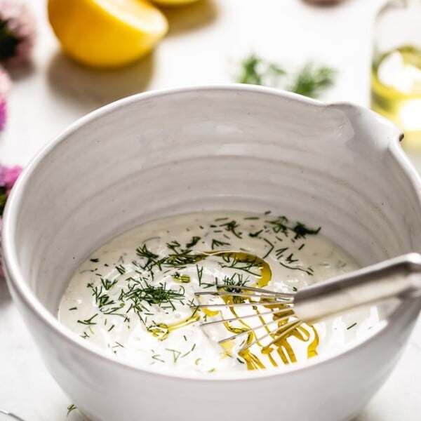 Creamy Greek Yogurt Salad Dressing photographed from the front view.