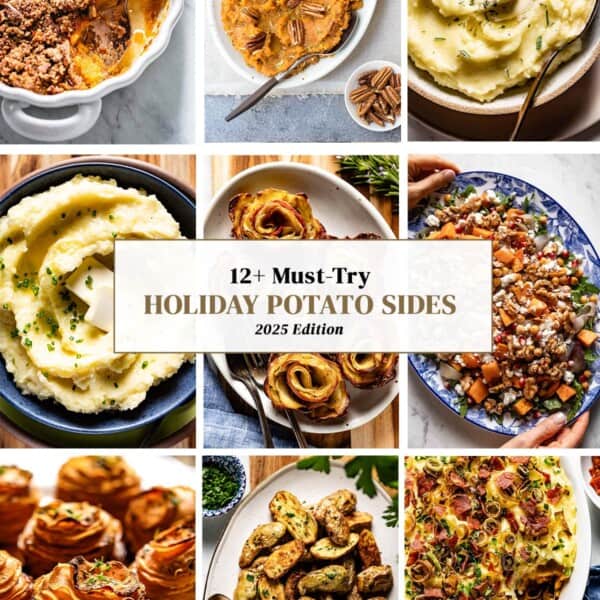 A collage of my holiday potato recipes with text on the image.