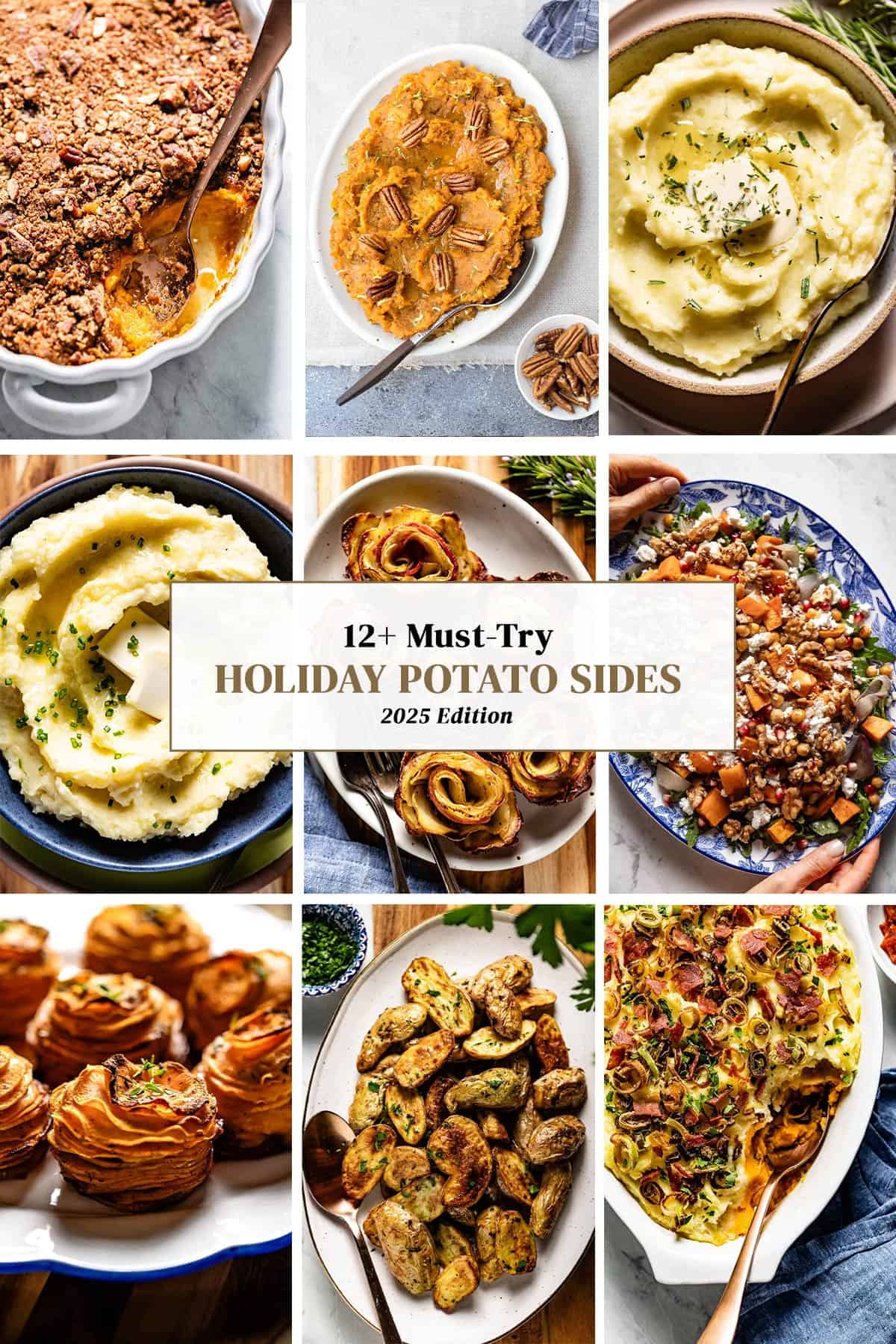 A collage of my holiday potato recipes with text on the image.