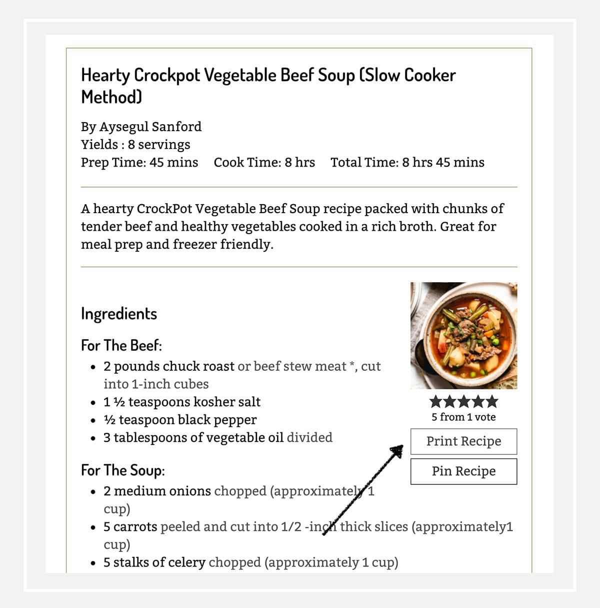 Showing how to print a recipe