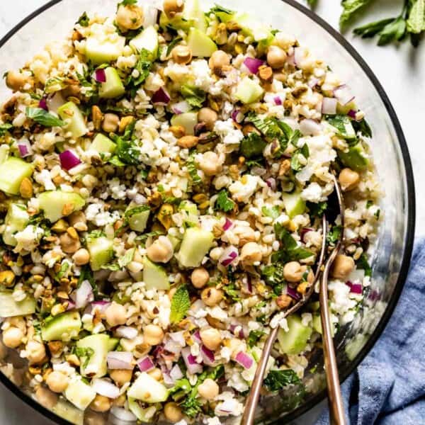 The Jennifer Aniston salad in a bowl from the top view.