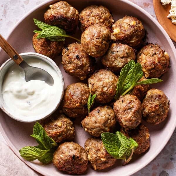 Greek lamb meatballs served with tzatziki on the side.