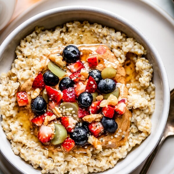 A Bowl of Healthy Pressure Cooker Steel Cut Oats Recipe topped off with fresh fruit