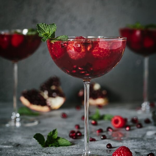 Raspberry and Pomegranate Rosรฉ Summer Cocktail