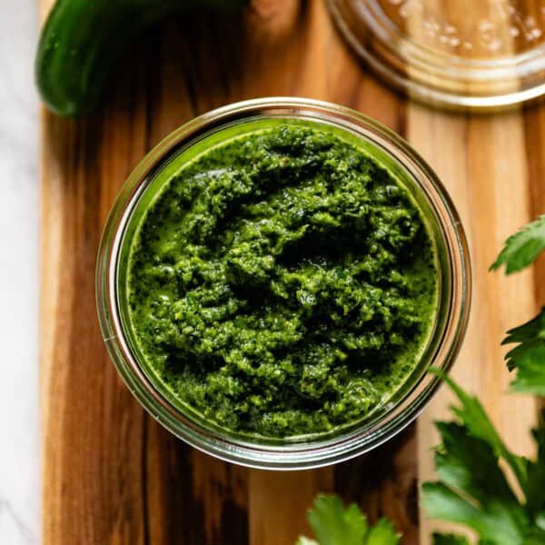 Schug is placed in a jar from the top view.