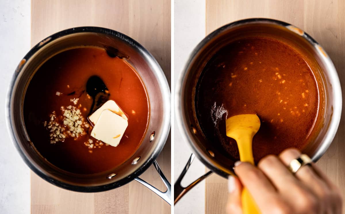 Person showing how to make the hot wing sauce.