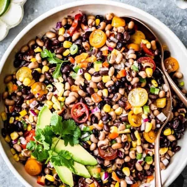 A big bowl of Texas Caviar from top view