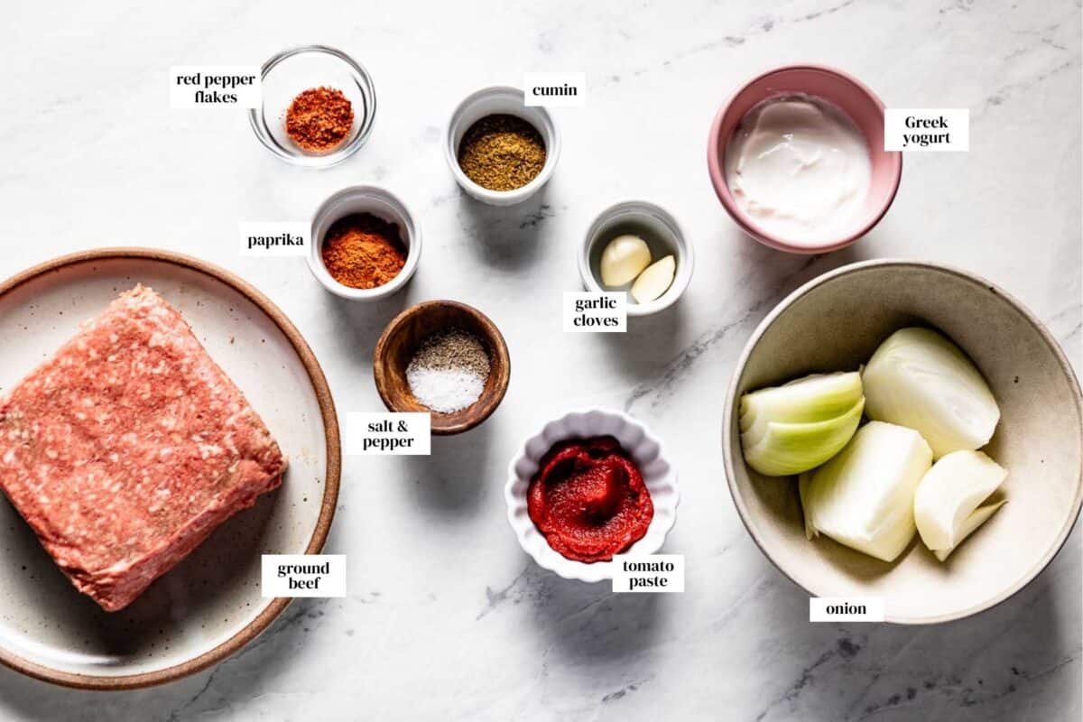 Doner meat ingredients from the top view.