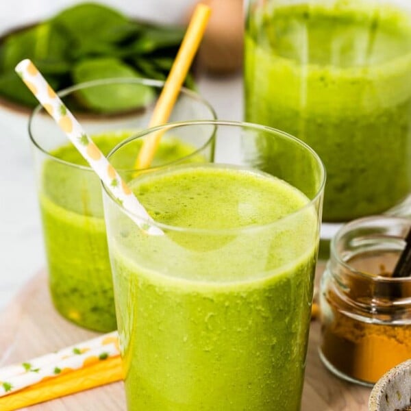 Turmeric Green Smoothie Recipe photographed from the front view